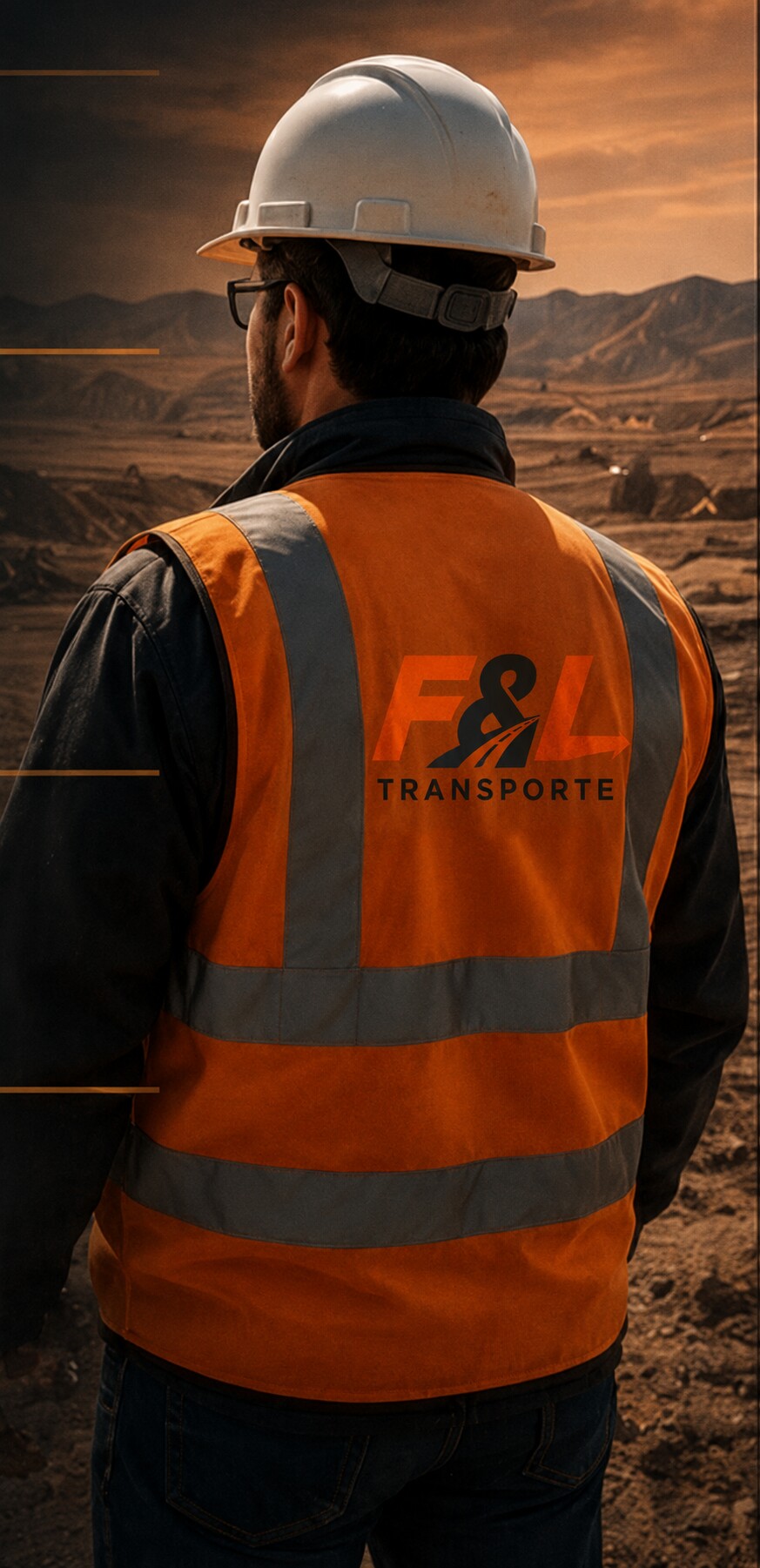 Profesional de F&L Transportes con chaleco corporativo y equipamiento de seguridad